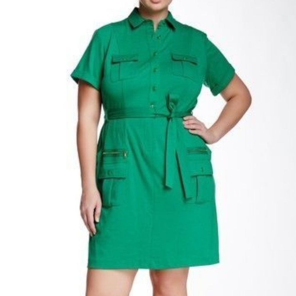 Shamrock Green Belted Shirt Dress